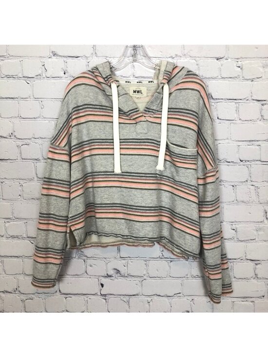 Madewell Tops - Madewell MWL Popover Hoodie Sweatshirt Size L Gray Sorrento Stripe